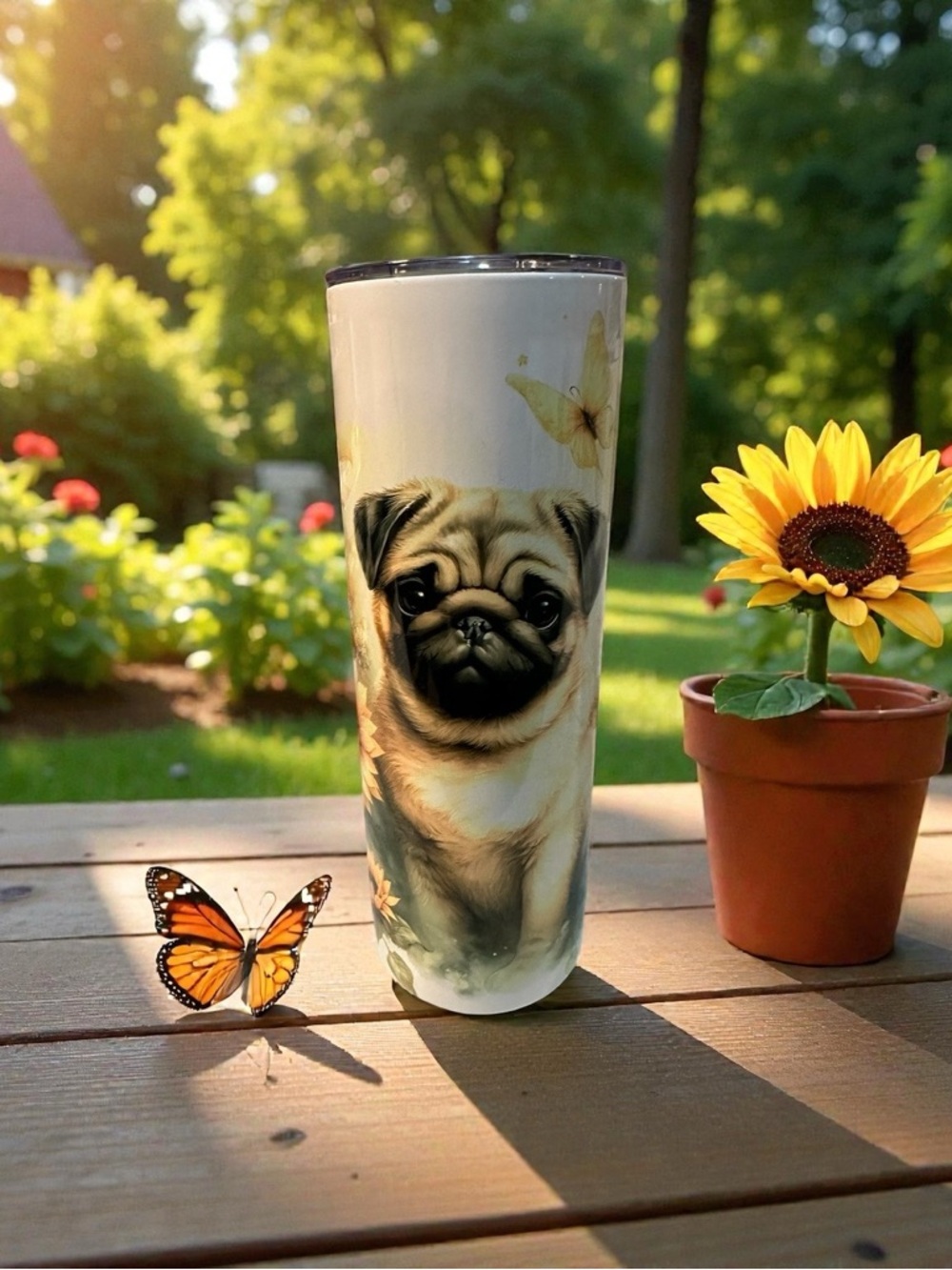 Pug Art Theme 20oz Skinny Stainless Steel Tumbler